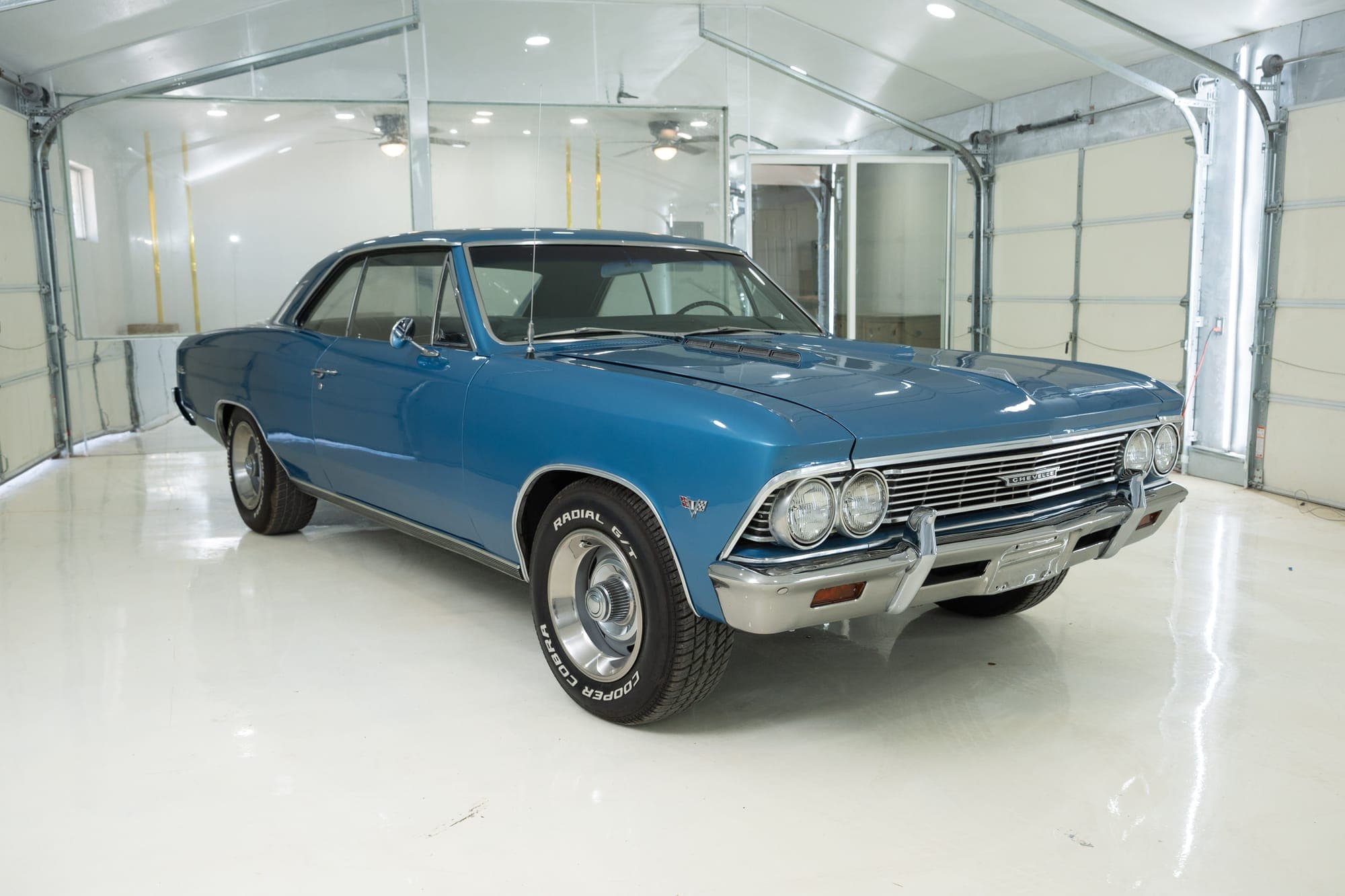1966 Chevrolet Chevelle Malibu in blue — three-quarter front