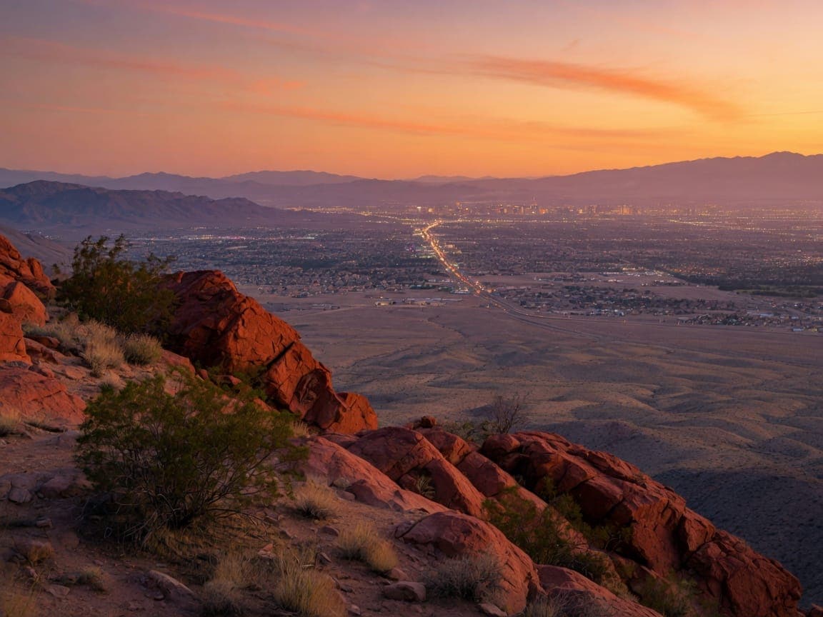 Las Vegas valley from the desert at golden hour